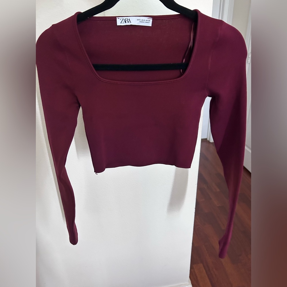 Zara Long Sleeve Strechy Cropped Top S